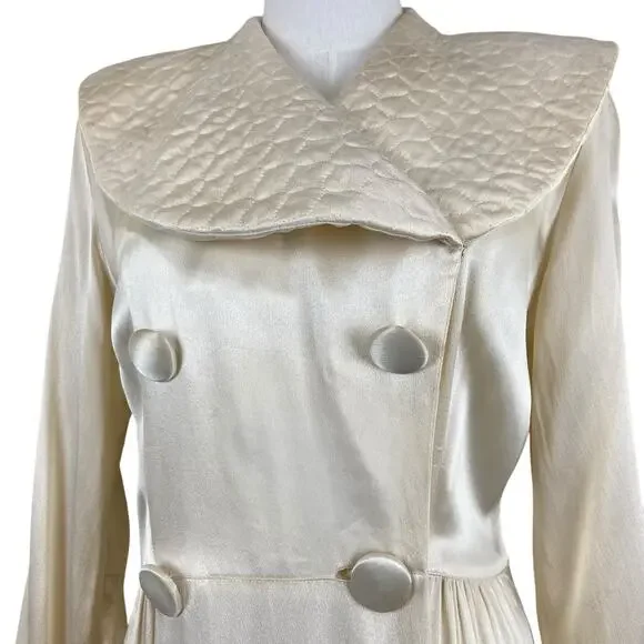 Vintage 30s 40s KAMORA Ivory Liquid Satin Maxi Dressing Gown Robe Women's Size S - Picture 2 of 15